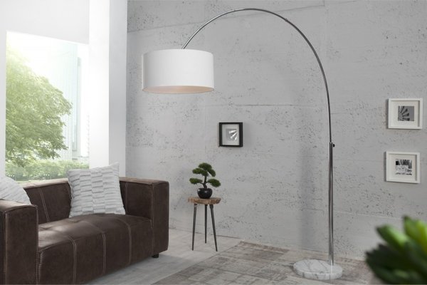 Design Bogenlampe WHITE LINEN - Leinen Stehlampe