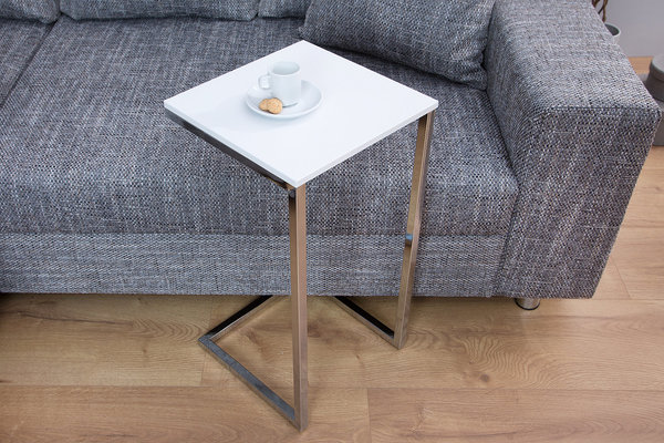 Beistelltisch Holz weiß Metallgestell verchromt 60cm Tisch