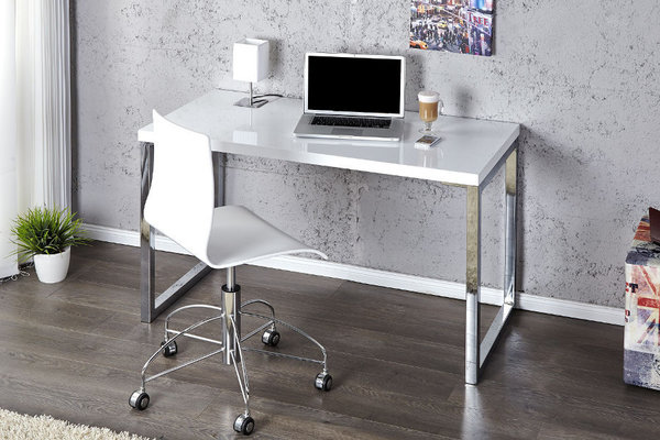 Design Schreibtisch FOKUS 120cm x 60cm hochglanz weiss