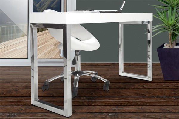Laptoptisch Schreibtisch hochglanz weiß Chrom 120cm x 40cm Bürotisch