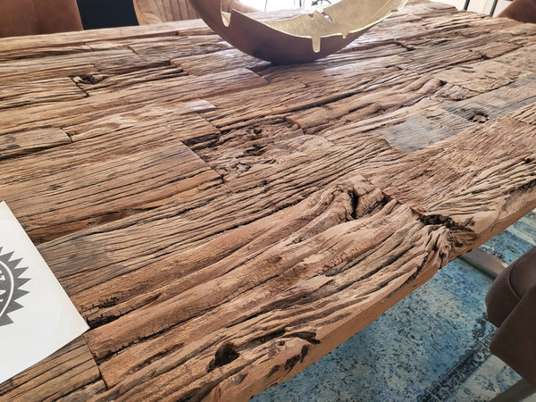 Esstisch natur 200cm recyceltes Teak Massivholz rustikal Unikat - Aussteller